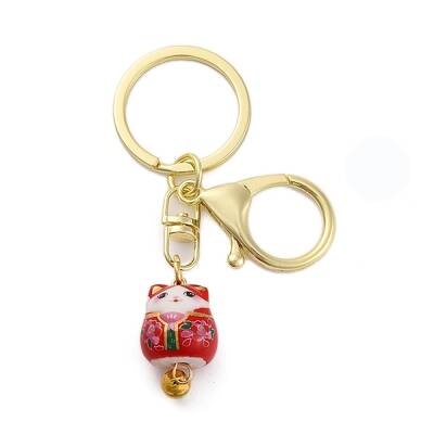 Fortune Cat Porcelain Pendant Keychain