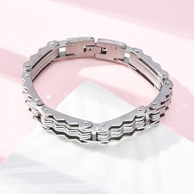 304 Stainless Steel Wave Link Chain Bracelets for Women Men