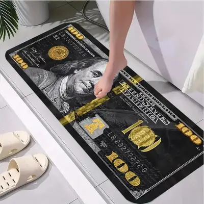$100 Bill Dollar Printed Rug - Non-Slip & Cushioned for Living Room, Bedroom, Kitchen & Bathroom