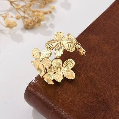 Flower Brass Cuff Rings for Women