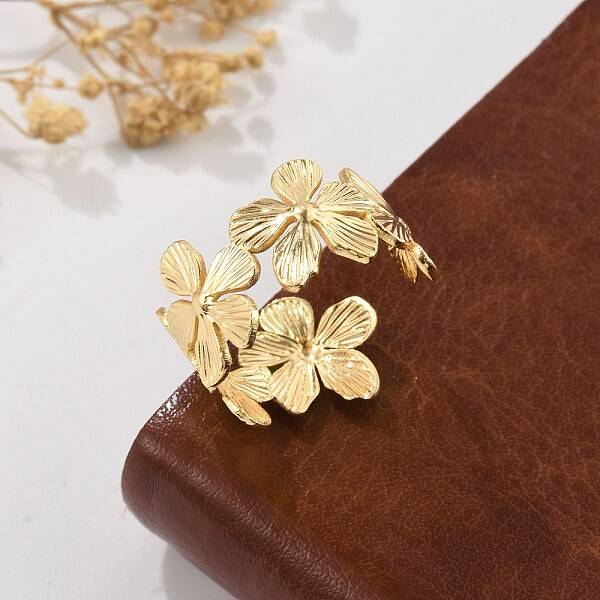 Flower Brass Cuff Rings for Women