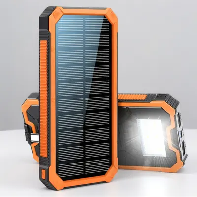 Solar Powered Power Bank, 20000mAh Portable Charger with Flashlight, Built-in Solar Panel and Bright Flashlight, Suitable for...