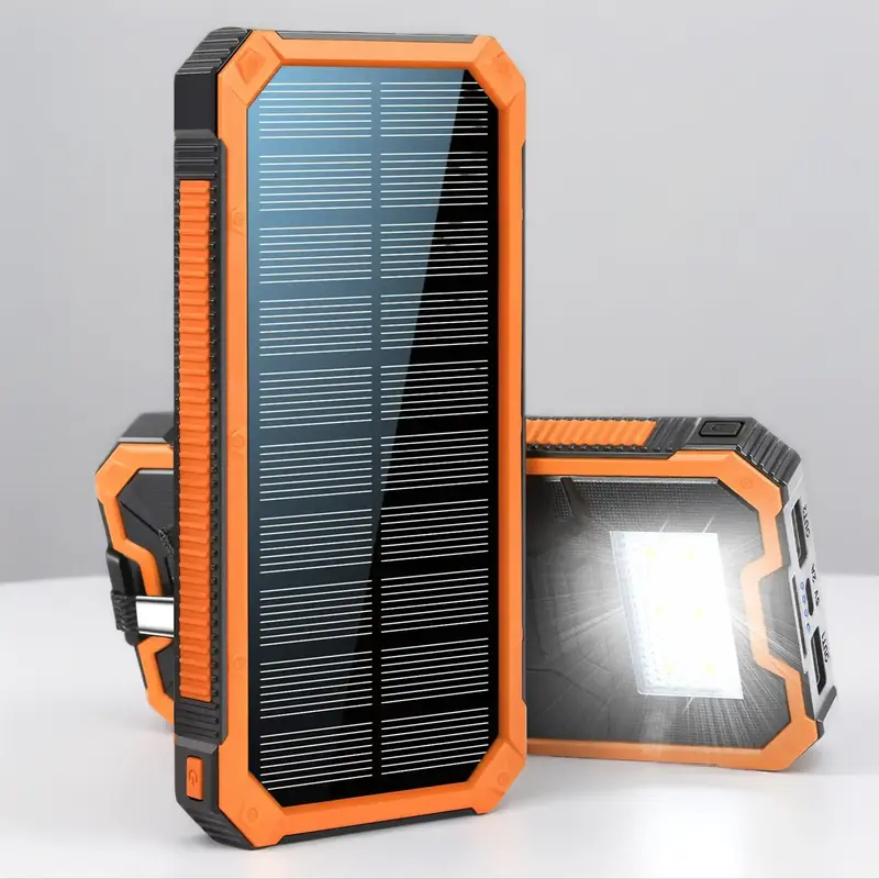 Solar Powered Power Bank, 20000mAh Portable Charger with Flashlight, Built-in Solar Panel and Bright Flashlight, Suitable for...