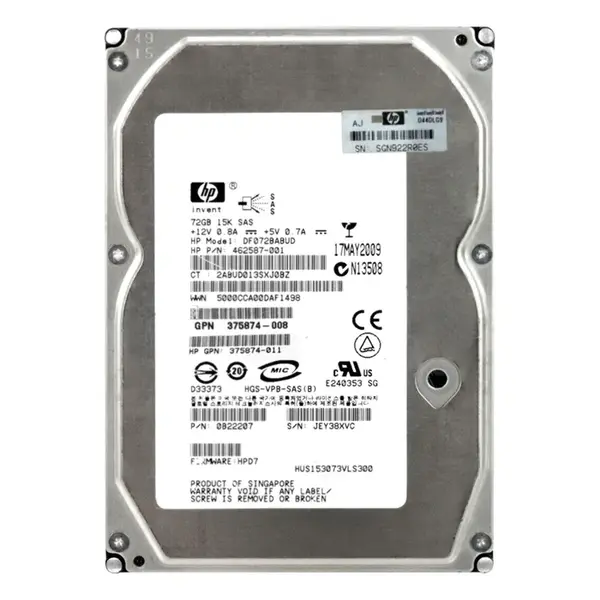 462587R-001 HP 72GB 3Gb/s SAS 15000 3.5-inch Hard Drive