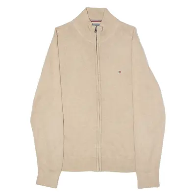 TOMMY HILFIGER Mens Jumper Beige High Neck Tight Knit L
