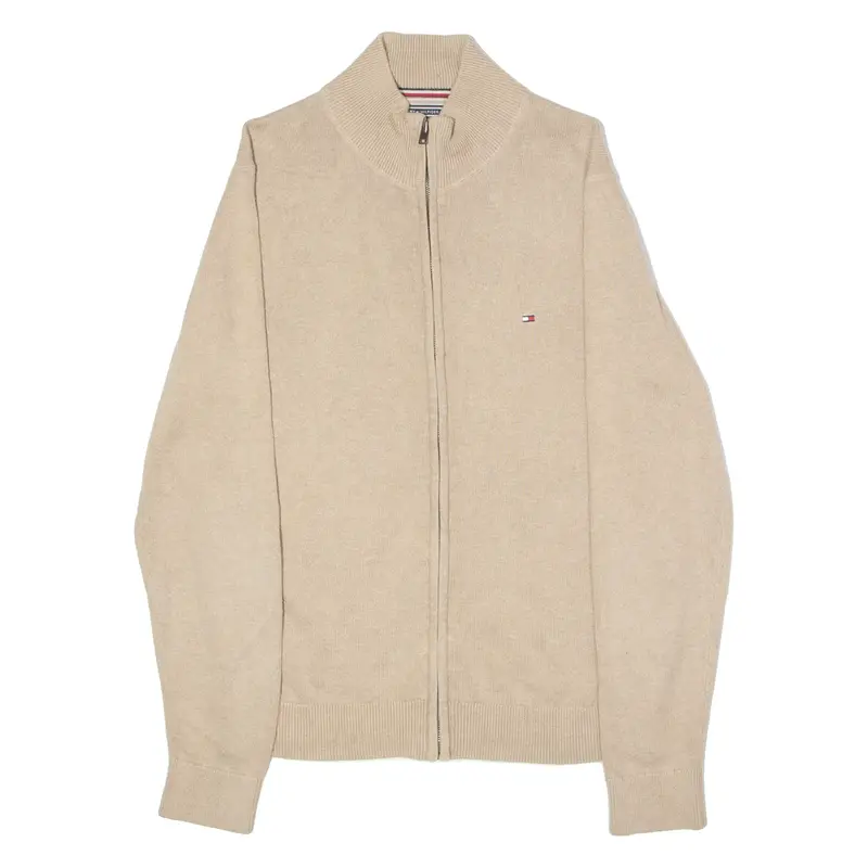 TOMMY HILFIGER Mens Jumper Beige High Neck Tight Knit L