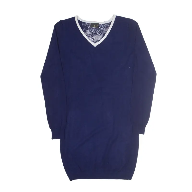 JUST CAVALLI Lace Detail Bow Jumper Day Dress Blue Long Sleeve Knee Length Womens UK 12