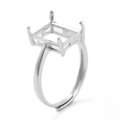 Rectangle Adjustable 925 Sterling Silver Solitaire Ring Settings