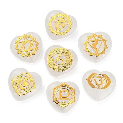 7Pcs 7 Styles Chakra Natural Quartz Crystal Love Heart Ornaments Figurines