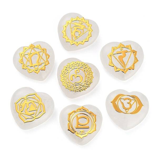 7Pcs 7 Styles Chakra Natural Quartz Crystal Love Heart Ornaments Figurines
