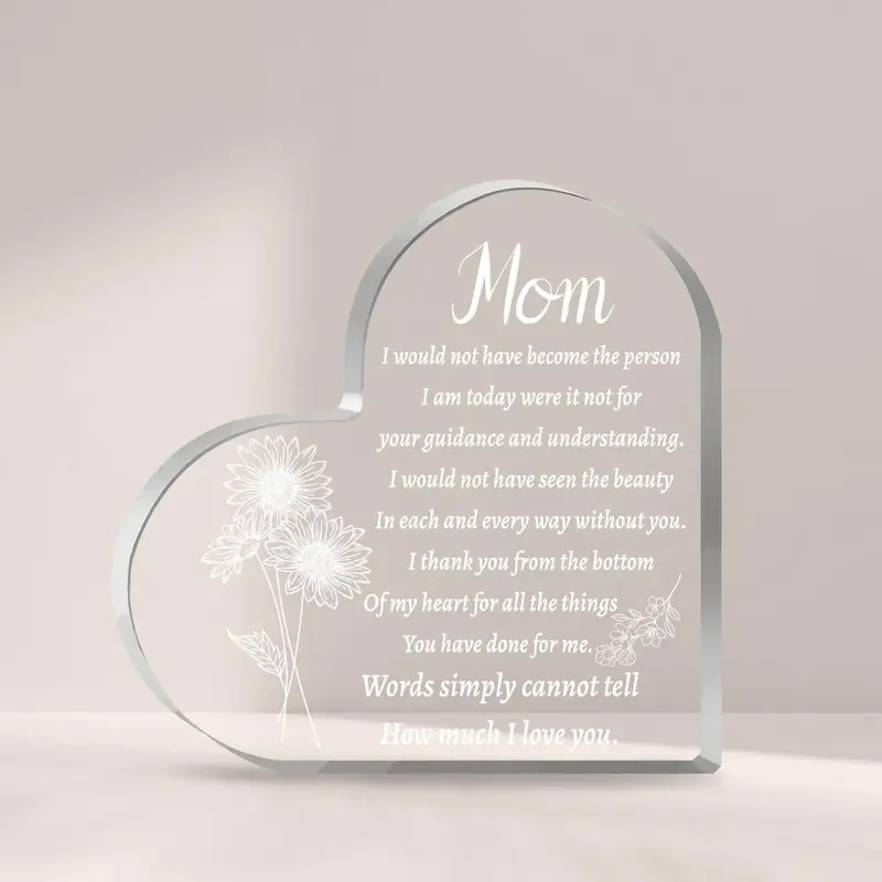 Acrylic Heart Shaped Ornaments for Room Decor, 1 Count Letter Pattern Desktop Decoration, Summer Gift, Creative Tabletop Ador...