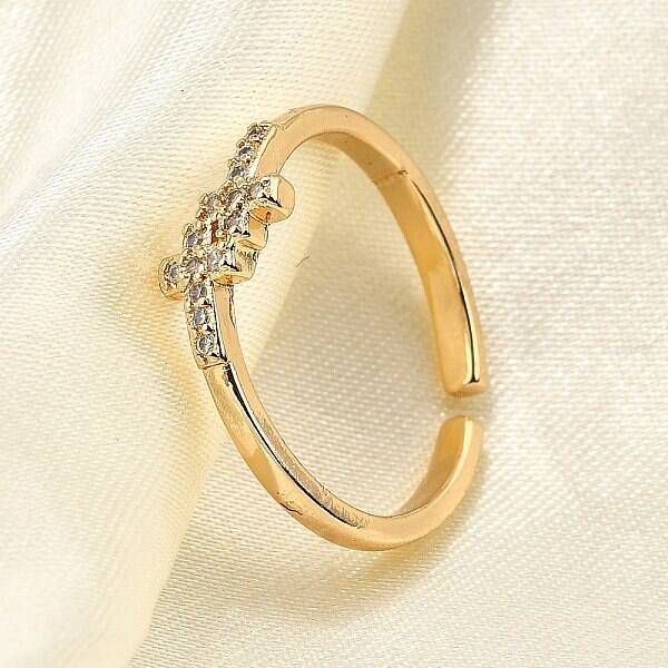 Brass Micro Pave Clear Cubic Zirconia Cuff Rings for Women