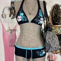 Hot-selling retro floral print babes without chest pads cute bikini split swimsuit set shorts