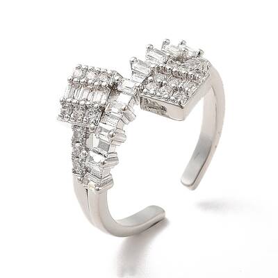 Clear Cubic Zirconia Rectangle Open Cuff Ring