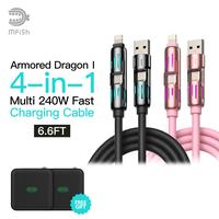 [Buy 1 Get 1 Free] mfish Universal 4-in-1 Multi USB Charging Cable – USB A, Type C, Lightning Connectors – MAX 240W Fast ...
