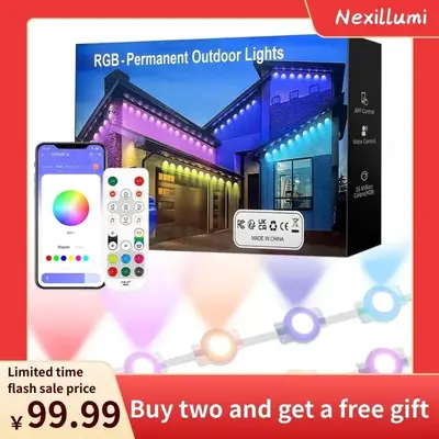 Nexillumi eaves light,Dynamic light，Permanent Qutdoor Lights100ft, Smart RGB IC Eaves Lights With72 Scene Modes, lP67 Outdo...