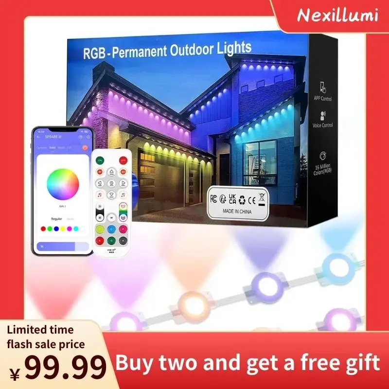 Nexillumi eaves light,Dynamic light，Permanent Qutdoor Lights100ft, Smart RGB IC Eaves Lights With72 Scene Modes, lP67 Outdo...
