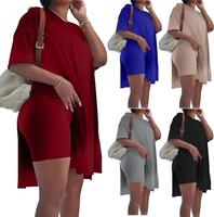 Women Plus Size 2 Piece Outfits plus Tracksuit Lady Basic Crewneck Short Sleeve Tunic Tops and Skinny Biker Shorts Sets Track...
