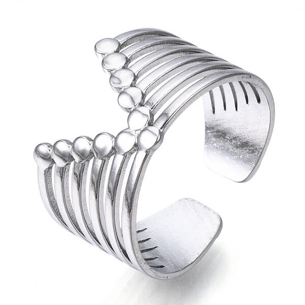 Non-Tarnish 304 Stainless Steel Initial Letter V Open Cuff Ring