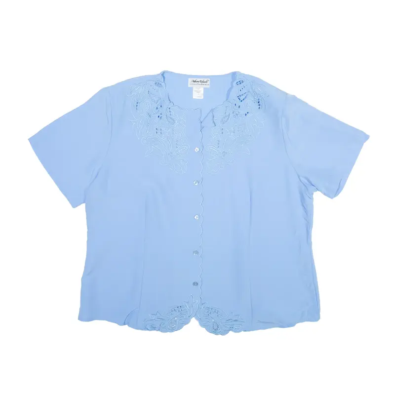 ANTHONY RICHARDS Lace Detail Blouse Blue Short Sleeve Womens S