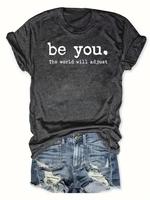 【Plus Size】 Letter Print Round Neck Tee, Casual Short Sleeve Crew Neck T-shirt for Daily Wear, Women Plus Clothing for Al...