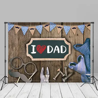 Love Dad Ties Pliers Brown Wooden Fathers Day Backdrop - Aperturee