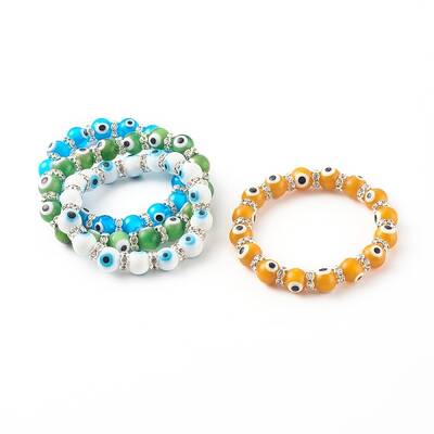 Round Evil Eye Lampwork Beaded Stretch Bracelets
