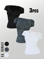 Women's Solid Button Tee, Casual Short Sleeve T-shirt for Summer, Ladies Clothes for Daily Wear, Shortsleeve Womenswear