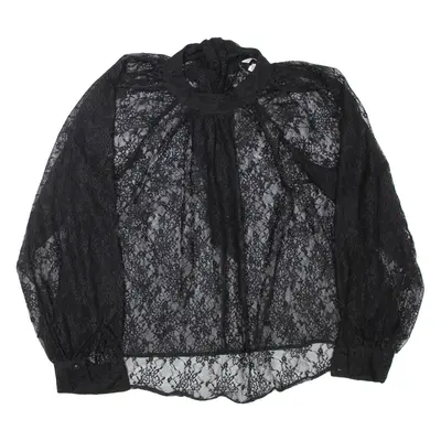H&M Sheer Lace Womens Top Black High Neck Long Sleeve M