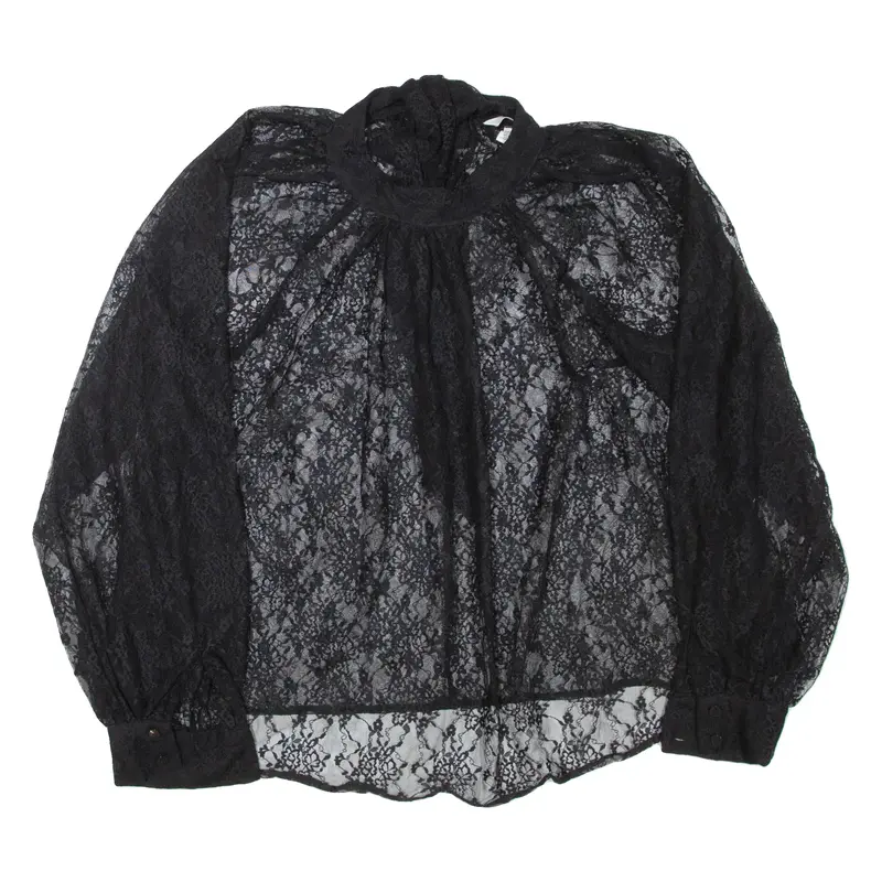 H&M Sheer Lace Womens Top Black High Neck Long Sleeve M