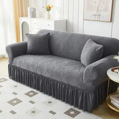 Leaf Pattern Sofa Cover with Ruffle, 1 Count Dustproof Sofa Slipcover, Fashion Couch Protector for Home Living Room, Home Dec...