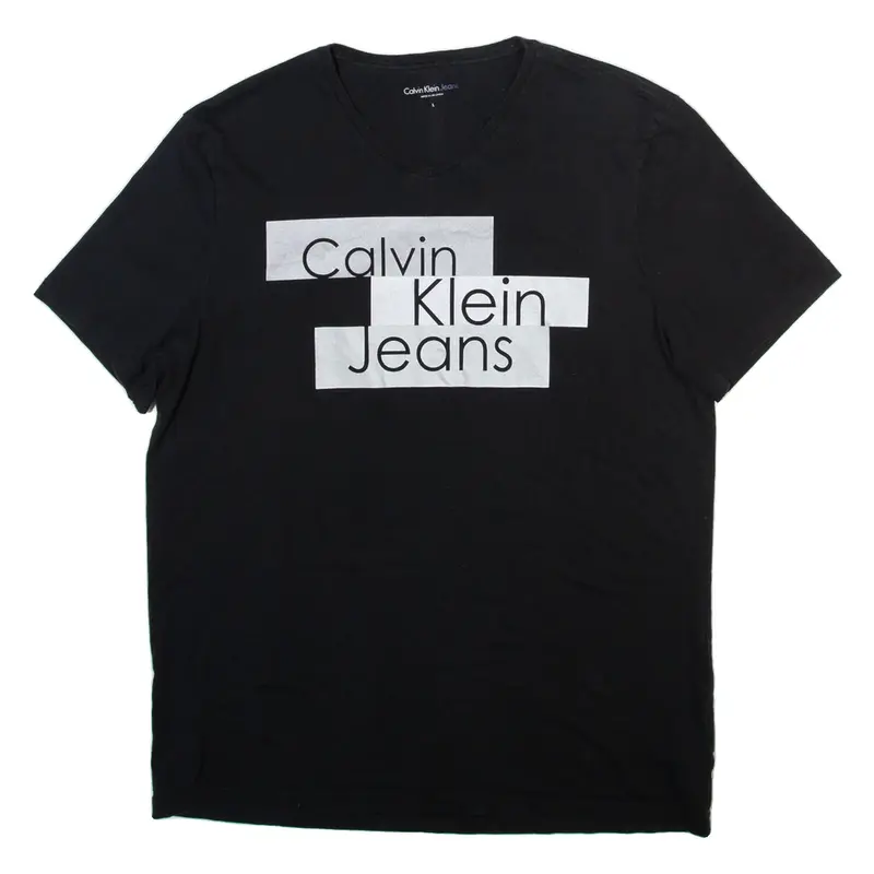CALVIN KLEIN JEANS Mens T-Shirt Black V-Neck L
