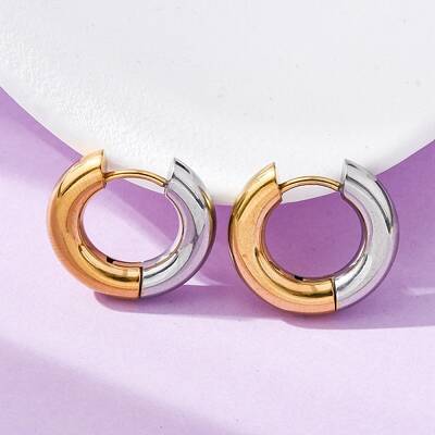 Two Tone 304 Stainless Steel Hinged Hoop Earrings for Women