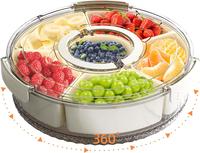 Divided Serving Tray with Lid and Handle, Stackable Snackle Box Container for Fruits Candy Organizer, Portable Spinning Round...