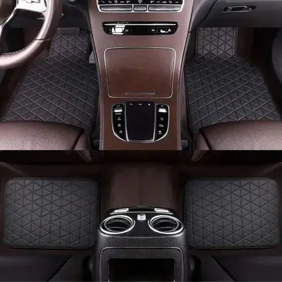Premium PU Leather Non-slip Car Floor Mat, 4 Counts/set Multi-layer Waterproof Car Carpet, Universal Car Interior Decoration ...