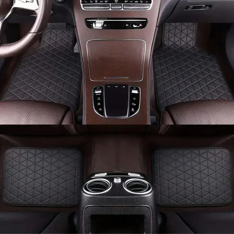 Premium PU Leather Non-slip Car Floor Mat, 4 Counts/set Multi-layer Waterproof Car Carpet, Universal Car Interior Decoration ...
