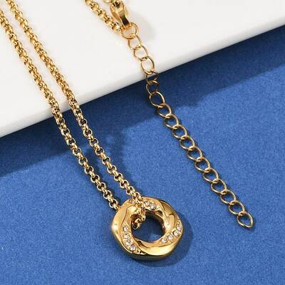 304 Stainless Steel Crystal Rhinestone Hexagon Pendant Necklaces for Women