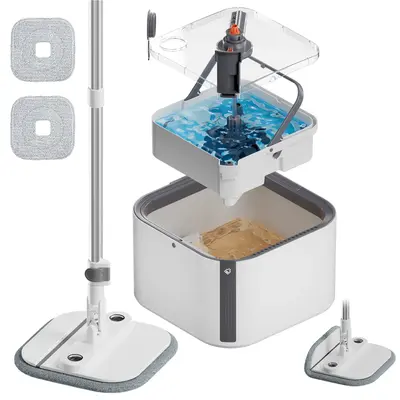 KZKR Spin Mop and Bucket with Detachable Inner Bucket for Home Office Cleaning Portable Mop Baseboard Cleaning Adjustable Han...