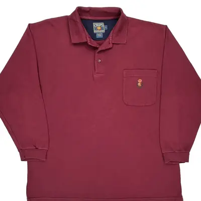 Chaps Ralph Lauren Long Sleeve Polo Shirt - Large Burgundy Cotton