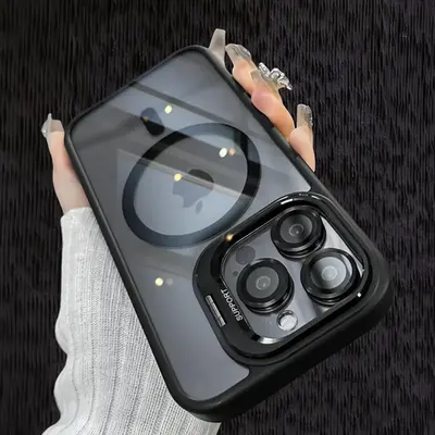 Suitable for Apple 16 15 14 13 12 magnetic mobile phone case, compatible with MagSafe built-in camera ring holder, camera len...