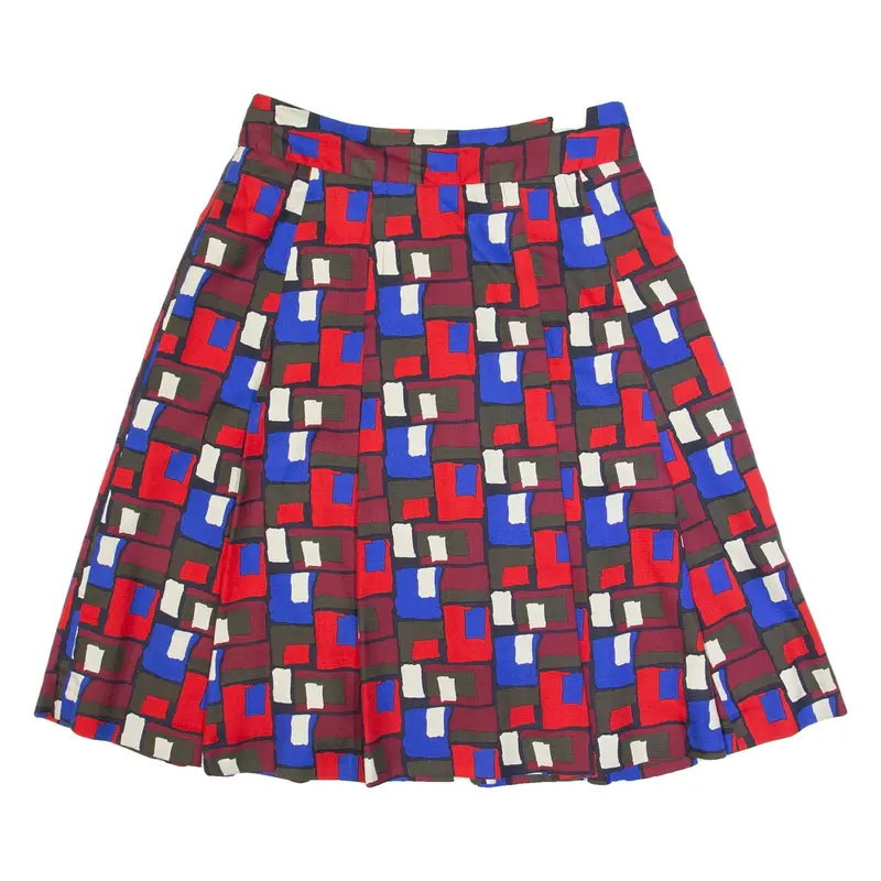 HOBBS LONDON Womens Pleated Skirt Red Knee Length Silk Crazy Pattern UK 10