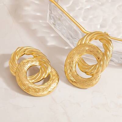 304 Stainless Steel Textured Oval Stud Earrings