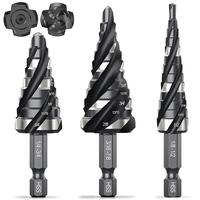 【Deals for You Days】THINKWORK Four Spiral Flute Step Drill Bit Set, 3 Pcs HSS Step Drill Bits with Tool Box, 1/4\