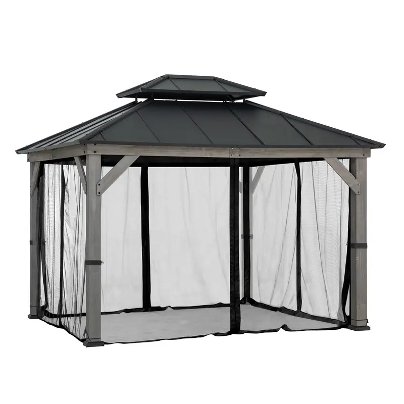 SUNJOY Gazebo Mosquito Netting Replacement for 10 ft. x 12 ft. Wood Frame Gazebo - Black