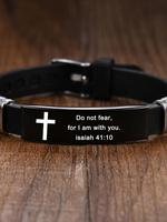 Adjustable Silicone Bible Verse Bracelet, Gifts for Her, Stainless Steel Cross & Letter Design Strap Bracelet for Men & Women...