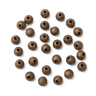 Antique Bronze Color Brass Textured Round Beads