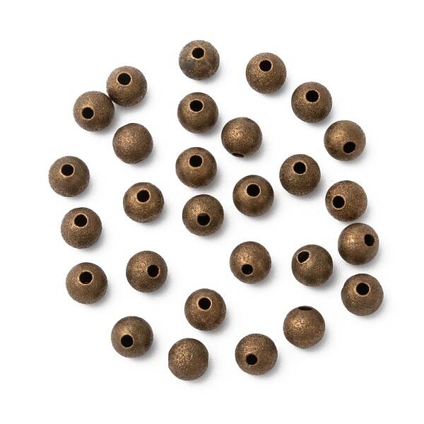 Antique Bronze Color Brass Textured Round Beads