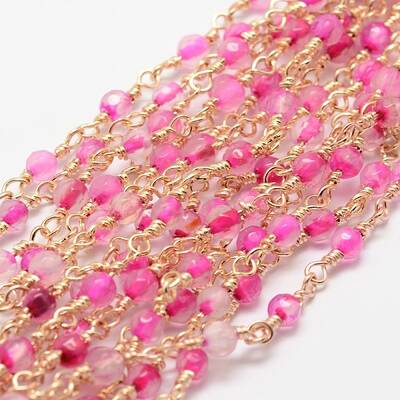 Faceted Round Natural Agate Handmade Beaded Chains
