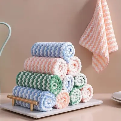 Random Color Dish Cleaning Cloth Cleaning Rag, 10pcs/20pcs Reusable Kitchen Dish Cloth, Reusable Striped Cleaning Cloth, Fath...