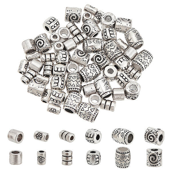 60Pcs 6 Styles Tibetan Style Alloy Spacer Beads